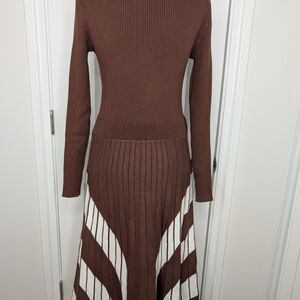 Elegant Brown and White Knit Dress